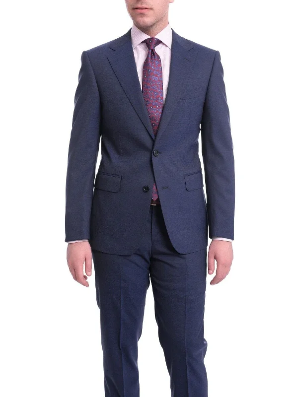 Funky T-shirts Men's Napoli Slim Fit Solid Blue Two Button Half Canvassed Italian Wool Suit