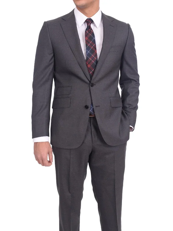 Printed Trousers Mens Napoli Slim Fit Charcoal Gray Half Canvassed Italian Marzotto Wool Suit