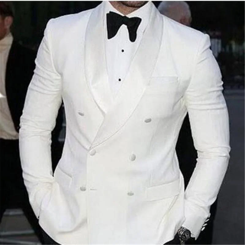 Casual Jackets Mystery White Double Breasted Tuxedo Set