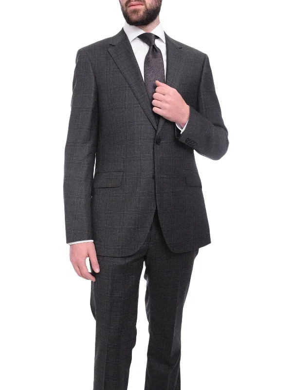 Light Jackets Napoli Classic Fit Charcoal Gray Plaid Half Canvassed Super 150s Wool Suit