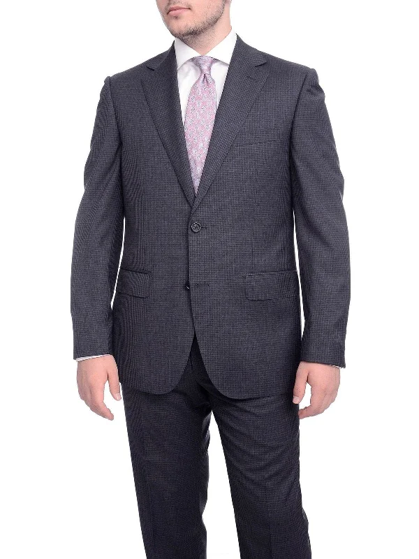 Fleece Jackets Napoli Classic Fit Navy Blue Glen Plaid Two Button Half Canvassed Reda Wool Suit