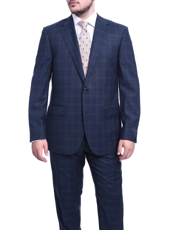 Street Denim Napoli Classic Fit Navy Blue Plaid Half Canvassed Super 120s Guabello Wool Suit