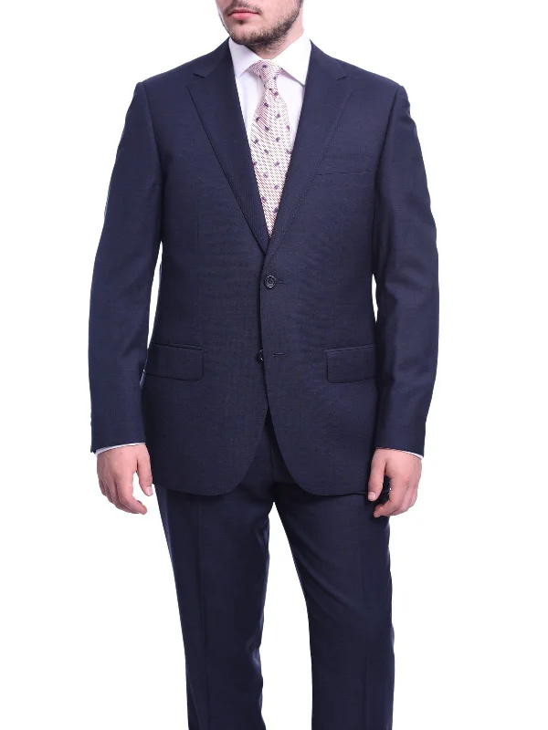 Designer Scarves Napoli Classic Fit Navy Blue Textured Two Button Half Canvassed Reda Wool Suit