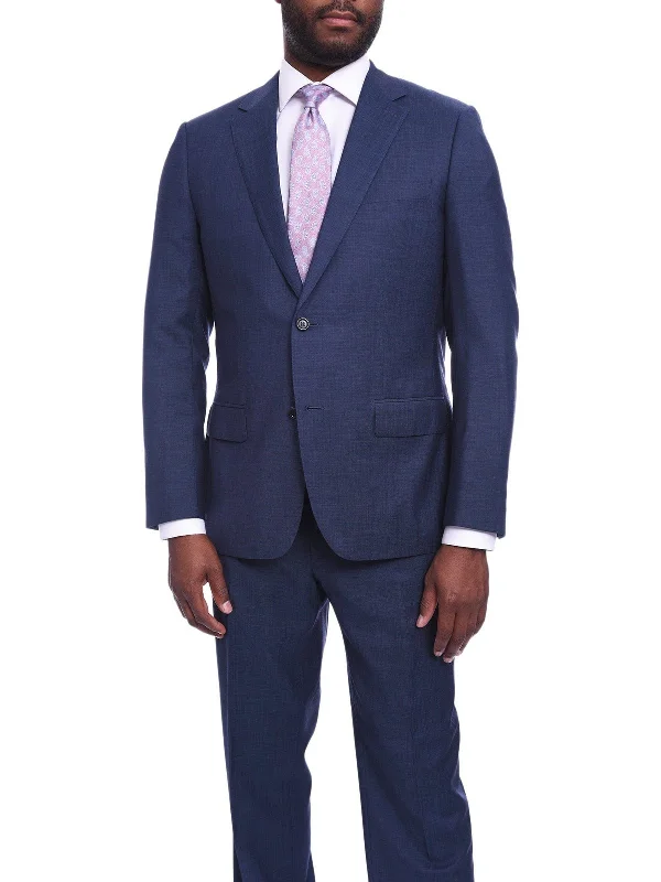 Trendy Outerwear Napoli Classic Fit Navy Blue Tic Weave Half Canvassed Marlane Wool Suit