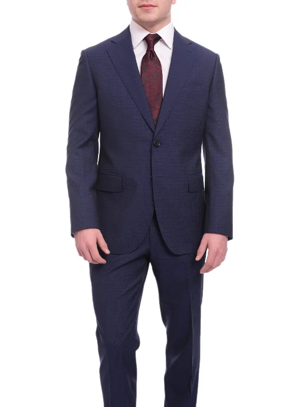 Casual Footwear Napoli Slim Fit Blue Subtle Check Two Button Half Canvassed Reda Wool Suit