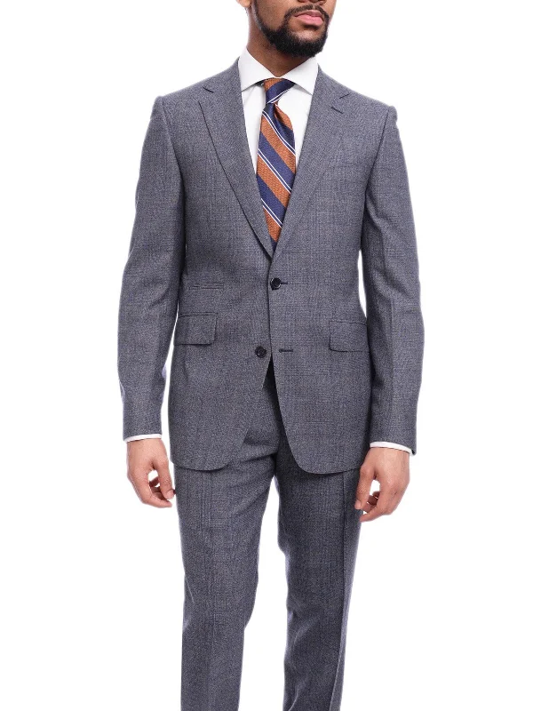 Everyday Wear Napoli Slim Fit Blue Textured Subtle Brown Plaid Half Canvassed Wool Suit