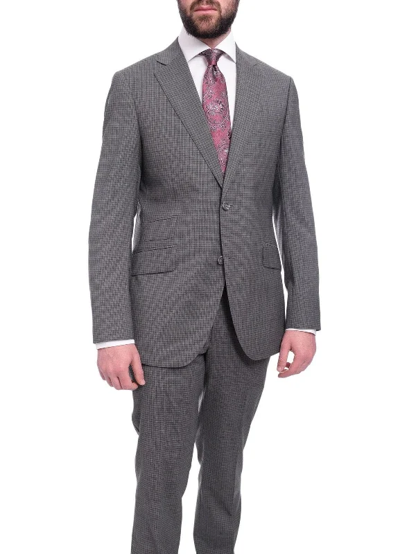 Trendy Blazers Napoli Slim Fit Gray Check Half Canvassed Marzotto Wool Suit Slanted Pockets