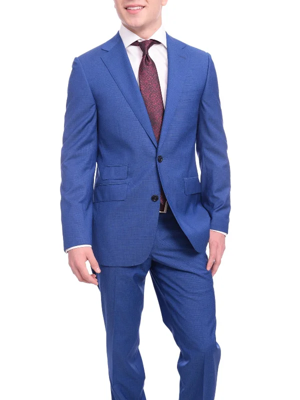 Urban Style Napoli Slim Fit Royale Blue Check Two Button Half Canvassed Wool Suit