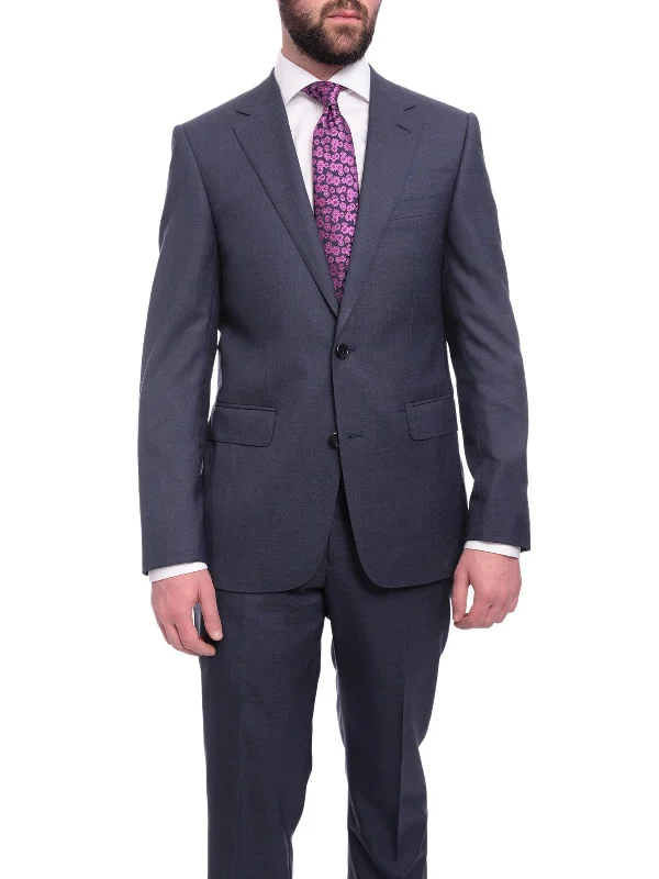 Street Casual Napoli Slim Fit Solid Blue Stepweave Half Canvassed Super 160's Wool Suit