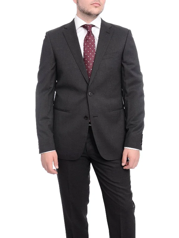 Sportswear Styles Napoli Slim Fit Solid Charcoal Gray Two Button Half Canvassed Marzotto Wool Suit