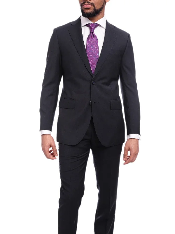 Printed Sweatshirts Napoli Slim Fit Solid Navy Blue Two Button Half Canvassed Wool Suit