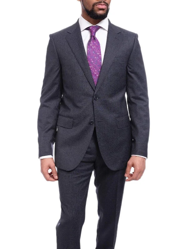 Sporty Jackets Napoli Slim Fit Subtle Navy Blue Plaid Half Canvassed Marzotto Wool Suit