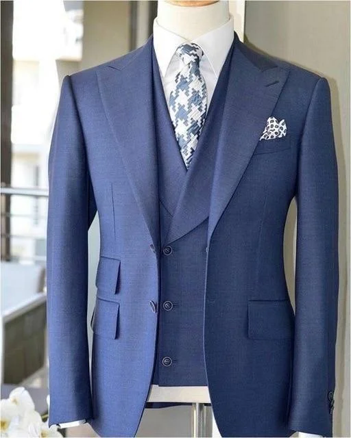 Designer Shirts Ocean Blue Three Piece Suit