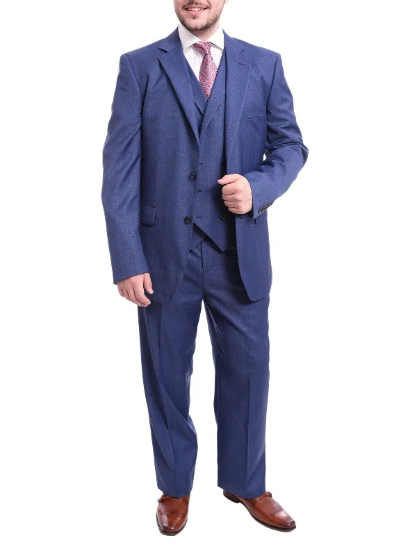 Modern Denim Steven Land Classic Fit Blue Windowpane Plaid Vested Wool Suit