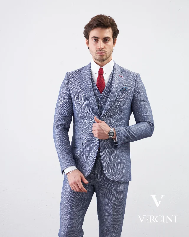 Comfortable Sneakers Vercini Azure Elegance Three-Piece Men's Suit